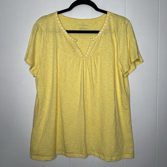 Talbots Women’s Embroidered Cotton Tee Lemon Chiffon Yellow Size XL - Picture 1 of 4